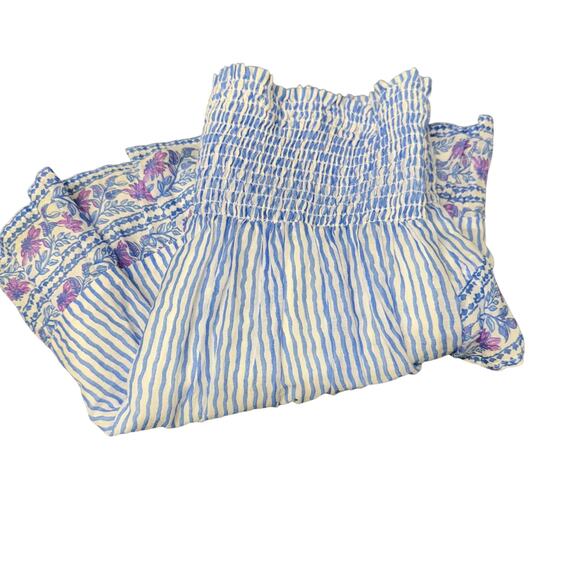 Vineyard Vines Skirt Womens Small Blue White Stripe Floral Smocked Waist Coastal - Picture 1 of 9